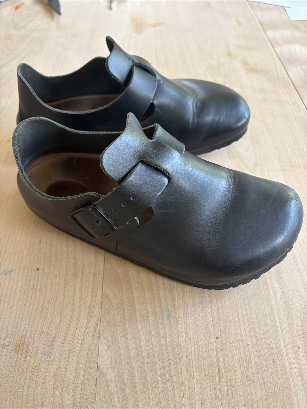 Birkenstock London Black Leather Buckled Slip-On Clogs